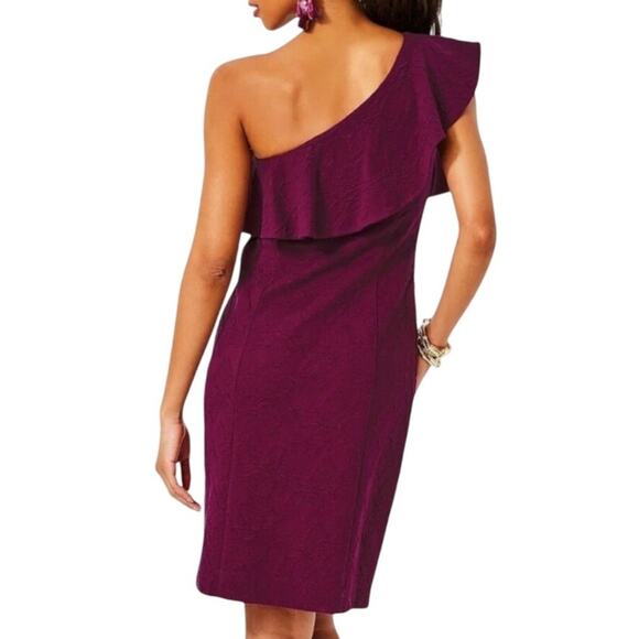 Lilly Pulitzer Bordeaux One Shoulder Mini Dress Amarena Cherry Jacquard Purple 6 - Picture 2 of 13